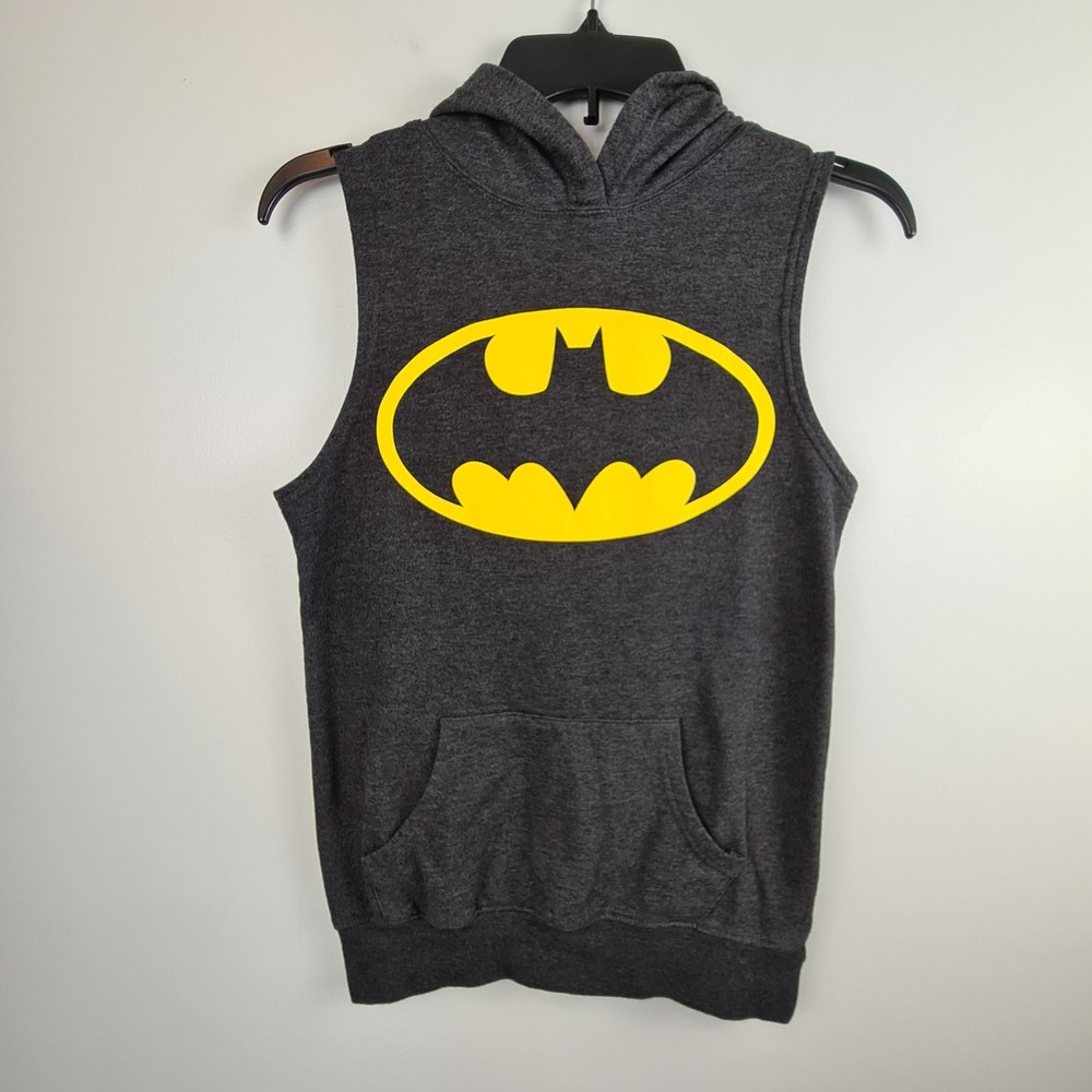 DC Comics Batman Sleeveless Hoodie Muscle Tank Gray Yellow Graphic Mens Small*